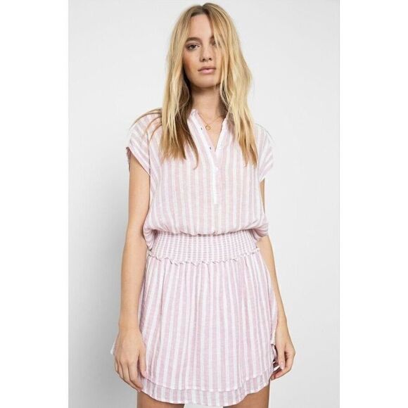 Rails Revolve Angelina Dress in Rose Pink Stripe Linen Blend Mini Dress Medium - Picture 2 of 8